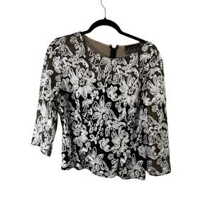 Alex Evenings Black White Floral Blouse Party Cocktail Wedding Womens XL